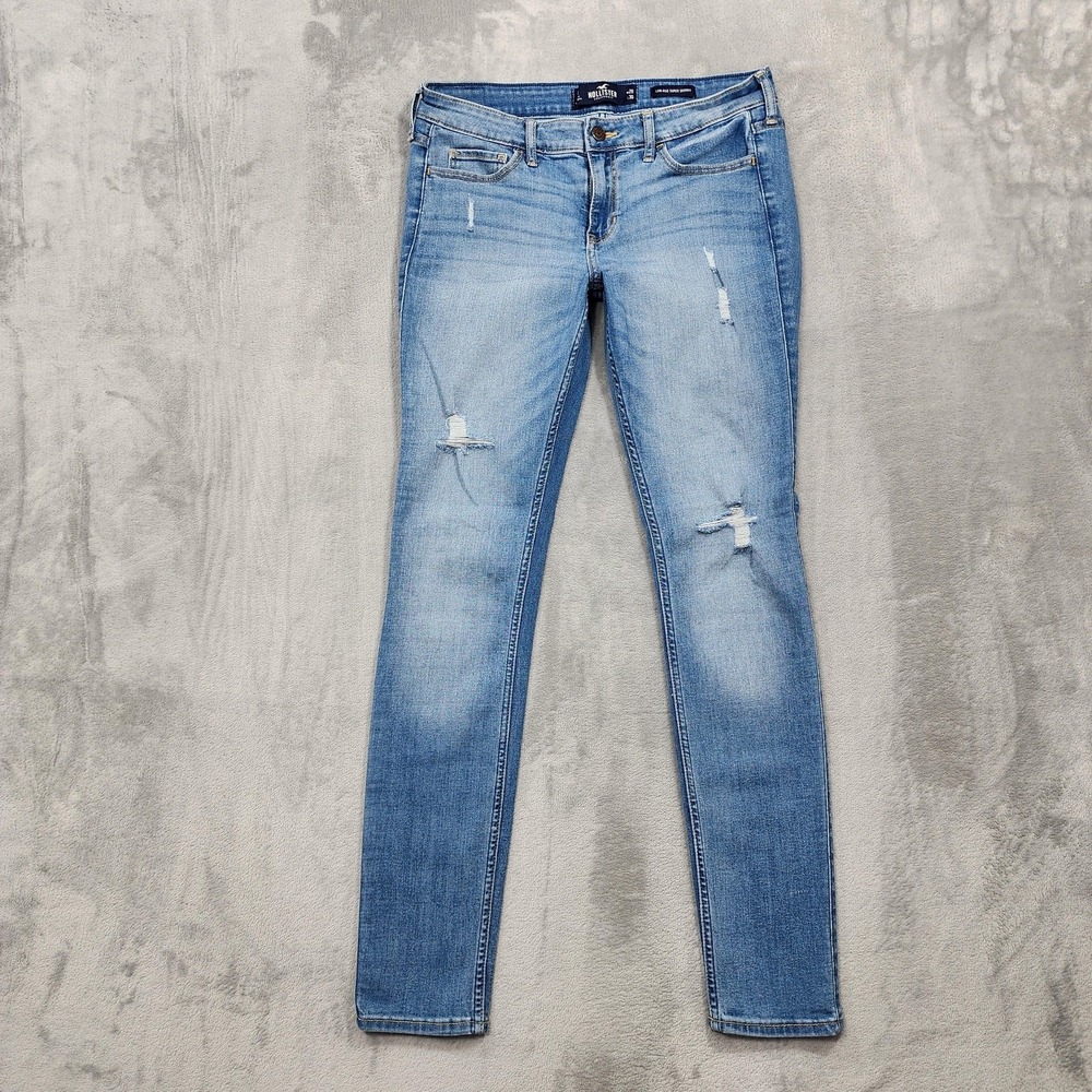 Hollister Jeans Womens 7R Juniors Blue Low Rise Super Skinny Distressed Stretch